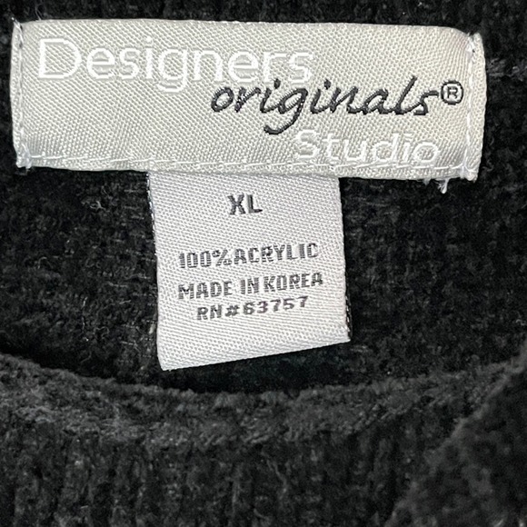 ❄️3/$20 VTG '90s DESIGNERS ORIGINALS Black Chenille Sweater Red Trim, Large - Picture 6 of 7